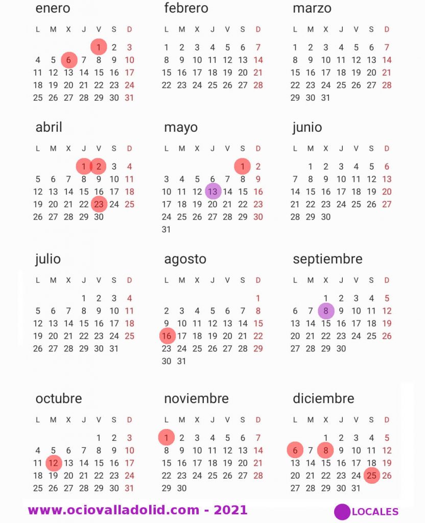 calendario laboral y festivos valladolid 2021